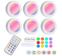 3 pièces/6 pièces Lumières rondes LED, sans fil alimentées par batterie avec télécommande, lampes adhésives convenant pour le couloir, la salle de bain, la chambre, la cuisine, le placard, les escalie