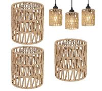 3 Pièces Abat-Jour Plafond Rotin, Plafond et Suspension Style Boho, Abat-Jour Tissé à la Main pour Suspension, Lampadaire, Plafonnier et Lampe de Table, Accessoire Remplacement Maison