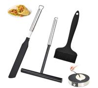 3 Pièces Accessoires Crepiere, Distributeur, Spatule à Crêpes et Pinceau, Spatule Crepe en Forme de T, Spatules à Crêpes en Acier Inox et Silicone, Rateau Crepe Inox, pour Maison, Cuisine, Pâtisserie