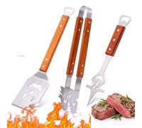 3 Pièces Accessoires de Barbecue, 2 Outils de Barbecue multifonctionnels avec spatule, Pince, Fourchette pour Griller, pour Le Camping en Plein Air, Cadeaux de Barbecue pour Homme