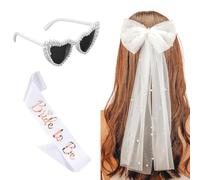 3 Pièces Accessoires Evjf Voile de Mariée,Voile de Mariée,Bride to Be Sash,Lunette Coeur avec Perles,Bride to Be Accessoires,Team Bride,pour Mariages Fiançailles Enterrement de Vie de Jeune Fille