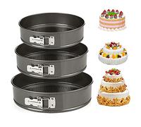 3 Pieces Acier Carbone Moules à Charnière, Réglable Moule à Gàteau Rond à Charnière, Ensemble de Moules à Pâtisserie avec Fond Amovible, 24/26/28cm, pour Cheesecake Pizza Mousse Forme ronde (Noir)