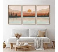 3 Pièces Affiche-Affiche Murale Minimaliste Moderne Représentant Paysage Forêt Au Coucher Soleil Avec Des Illustrations Abstraites Décoration Murale Salon Cuisine Bureau Maison-60*80cm (Pas encadré)