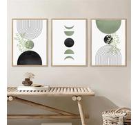 3 Pièces Affiche-Tableau Abstrait Nordique à Motif de Feuilles de Plantes Vase Lignes de Soleil Art Bohème Vert Affiches et Impressions Toile la Décoration du Salon Ou du Bureau-60*80cm (Pas encadré)