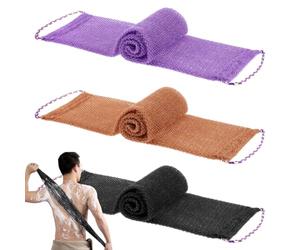 3 Pièces Africaines ÉPonge de Bain, Nylon Djampé Filet De Douche Africain, Brosse Exfoliante Douce et Rugueuse, Eponge Africaine Avec Corde à Main, pour le Bain Hommes Femmes (Violet Marron Noir)