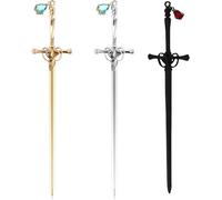 3 Pieces Antique Page Mark,Sword Bookmark Comes With A Gemstone Pendant,Easy To Wear,For Teachers,Students,Book Lovers (Gold,Silver,Black)