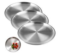 3 Pièces Assiettes en Acier Inoxydable 20 cm, Réutilisable Assiette Inox | Assiettes de Camping Solides en Acier Inoxydable, Facile à Nettoyer, pour Barbecue, Pique-Nique, Maison, Cuisine, Fête