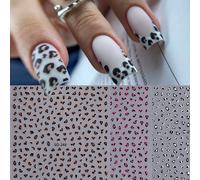3 pièces Autocollants d'art pour ongles 3D rétro à imprimé léopard, disponibles en noir, blanc, rose et marron. Décalcomanies pour ongles 3D pour l'hiver, décorations d'art pour ongles convenant aux f