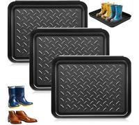 3 Pièces Bac Égouttement Chaussures avec Bord Surélevé Empilable, Plateau à Chaussures Plastique Noir Nettoyer Facile, Shoe Tray Multifonctionnel pour Nourriture Chien ou Comme Palette de Couleurs