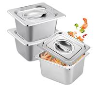 3 Pièces Bac Gastronorme, Bac Inox Alimentaire avec Couvercle, Plat Inox Barbecue, Plat Rectangulaire pour Mariner Viande, Escalopes, Empilable Set à Panure, Récipient pour Cuisine (17.5x16.5x10cm)