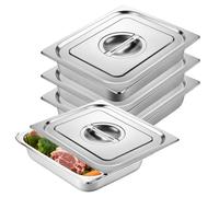 3 Pièces Bac Gastronorme, Bac Inox Alimentaire avec Couvercle, Plat Inox Barbecue, Plat Rectangulaire pour Mariner Viande, Escalopes, Empilable Set à Panure, Récipient pour Cuisine (32,5x26,5x6,5cm)