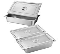 3 Pièces Bac Gastronorme, Bac Inox Alimentaire avec Couvercle, Plat Inox Barbecue, Plat Rectangulaire pour Mariner Viande, Escalopes, Empilable Set à Panure, Récipient pour Cuisine (32.5x17.5x6.5cm)