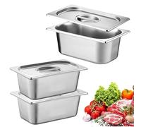 3 Pièces Bac Gastronorme, Bac Inox Alimentaire avec Couvercle, Plat Inox Barbecue, Plat Rectangulaire pour Mariner Viande, Escalopes, Empilable Set à Panure, Récipient pour Cuisine 17.6x10.8x10cm