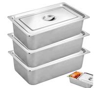 3 Pièces Bacs GN 1/2 en Inox avec Couvercle, Set de 3 Bacs Gastro Empilables Empilable Set à Panure 32,5 x 26,5 x 6,5 cm, Alimentaire, Résistant à la Chaleur, Idéal pour Panure, Cuisine