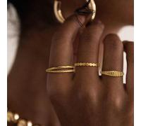 3 pièces Bagues empilables en or pour femmes, sans ternissure, bagues en or épaisses plaquées or 14 carats pour femmes, sans ternissure, ensemble de bagues de mariage délicates torsadées, bagues fanta