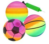 3 Pièces Ballon de Plage Gonflable avec pompe, Rainbow Balle de Jeu Molle en PVC Balle Rebondissantes Enfant, Balle de Rebond pour Enfants, Balle de Jeu en PVC pour Enfants, Soccer Softball, Kickball