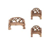 3 Pièces Banc Miniature en Résine Marron, Chaise Réaliste | Finition Peinte à Main, Charme Vivant, Supporte Diverses Conditions Météo, Décor Cour et Mini Scène