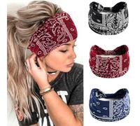 3 pièces Bandeau Boho Femme 5.5 inch Bandeaux Larges Boho Bandeaux Élastique Vintage Paisley pour Organiser des Soirées Sportives D'entraînement et la Vie Quotidienne