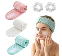 3 Pièces Bandeau Doux Corail Réglable Ruban,Bandeau Antidérapant Velouté Scratch,Accessoire Cosmétique,Bande Serre-tête Confortable Pour Soins Visage Cosmétiques