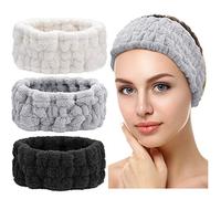 3 Pièces Bandeaux de Lavage de Visage Serre-Tête de Maquillage Bandeau de Soin de Peau Bandeau Facial de Spa en Polaire pour Femme Fille Sport Yoga (Noir, Blanc, Gris Clair)