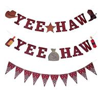 3 Pièces Bannière Cowboy Yee Haw Bannière Fanions Bandana Accessoire de Fête Sauvage Occident pour la Décoration du Thème de la Fête des Cow-Boys Occidentaux