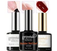 3 pièces Base couverte, couche de finition et gel de construction - Gel transparent avec un fini brillant et une tenue longue durée, gel UV/LED pour une utilisation à domicile et dans les salons de ma