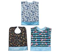 3 Pièces Bavoir Imprimé Lavable Double Couche pour Adulte Repas | Poche Inférieure Détachable à Boucle, Polyester et Pvc, pour Seniors Gestes Difficiles ou Alités