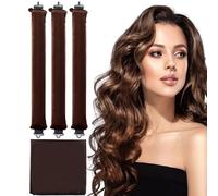 3 Pièces Bigoudis Cheveux Boucle Sans Chaleur avec Foulard Heatless Robinet Hair Curlers Rouleau Sans Bigoudis pour la Nuit pour Dormir, DIY Curling Tool pour Tous les Types (Brun)