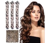3 Pièces Bigoudis Cheveux Boucle Sans Chaleur avec Foulard Heatless Robinet Hair Curlers Rouleau Sans Bigoudis pour la Nuit pour Dormir, DIY Curling Tool pour Tous les Types (Imprimé léopard)