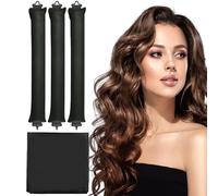 3 Pièces Bigoudis Cheveux Boucle Sans Chaleur avec Foulard Heatless Robinet Hair Curlers Rouleau Sans Bigoudis pour la Nuit pour Dormir, DIY Curling Tool pour Tous les Types (Noir)