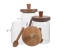 3 Pièces Bocal de Lessive avec Couvercle et Pelle 3 Tailles | Bois et Verre, Rangement Hermétique pour Plan de Travail, pour Poudre et Dosettes 400ml 600ml 900ml