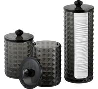 3 Pièces Boîte à Coton Tige Noire - Organisateur Salle de Bain - Distributeur avec Couvercle Étanche, Porte Démaquillant & Rangement Cosmétique pour Boules & Accessoires