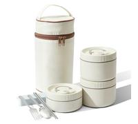 3 pièces Boîte à lunch isotherme, récipient isotherme pour repas, Bento isolé 1760ML, 3 étages avec poche et couverts Boîte à lunch isotherme empilable, Boîte à lunch Bento en acier inoxydable 304