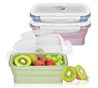 3 Pièces Boîte à Lunch Pliable, 550ML Contenants Alimentaires Pliables avec Couvercle, Lunchbox Pliable, Boîte Repas Pliable, Set de Récipients Alimentaires en Silicone (Vert, Rose, Bleu)