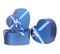 3 Pièces Boîte Cœur Bleue en Papier, Coffret Présent Décoratif | Lot de Trois Pièces, Rangement et Emballage Floral, Style Chic, pour Saint-valentin et Anniversaire
