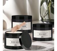 3 pièces Boîte de rangement pour sel de bain réutilisable, boîte de distribution pour masque capillaire ambre, gommage corporel au sel de mer. Boîte de douche étanche avec étiquettes imperméables. Ret