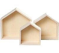3 pièces Boîte en bois, étagère Box Forme Maison, étagère murale Décoration Murale, bois unbeh.