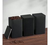 3 pièces Boîtes de rangement pour café, boîtes de rangement pour feuilles de thé et collations, bocaux de rangement pour grains de café, boîtes de rangement carrées en métal Costume trois pièces noir,
