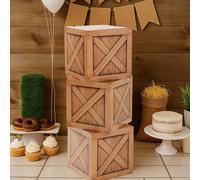 3 pièces Boîtes en papier à motif de grain de bois en forme de tonneau, boîtes de décoration pour fête de cowboy occidental, accessoires photo, boîtes à ballons pour fête à thème Far West, décoration 