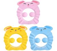 3 Pièces Bonnet de Shampoing Garçon et Filles Eva Réglable, Quatre | Protection Yeux, Drainage, Facile à Nettoyer, Lot Rose Jaune Bleu