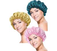 3 Pièces Bonnet de Sommeil en Satin Couvre-Chef Turbans de Cheveux de Sommeil Doux pour Femmes et Filles,Taille unique,Bleu/Jaune/Doré