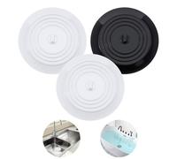 3 Pièces Bouchon de Baignoire Universel, 15cm Bouchon de Vidange en Gel de Silice, Bouchon D'évier, Bouchon Evier de Cuisine, pour Douche, Baignoire, Lavabo, évier(2Blanc 1Noir)