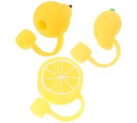 3 Pièces Bouchon de Paille en Silicone Fruité, Jaune | Embouts Réutilisables Souples, Protège la Poussière, Facile à Poser et Retirer, pour Camping et Fêtes