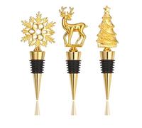 3 Pièces Bouchons de Vin Noël -Élan Flocons de Neige Arbre, Doré Bouchons de Champagne Réutilisable, Universel Bouchon Conique pour Boissons Vin Rouge Champagne Bière, Accessoire Vin Cadeau de Noël