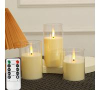 3 pièces Bougies sans flamme à LED, Bougies de thé à LED avec télécommande, Bougies de pilier fausses à LED, Bougies électroniques à flamme 3D alimentées par batterie pour la Saint-Valentin, cadeau, f