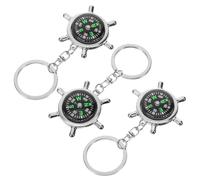 3 Pièces Boussole Porte-clés en Métal Argenté, Forme Gouvernail | Indication des Directions, Boucle Suspendre, Combinaison Anneau et Boussole, pour Camping et Activités Extérieures