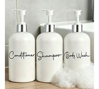 3 pièces Bouteilles de distributeur rechargeables de 500 ml pour shampooing, après-shampooing et gel douche, comprend 3 étiquettes imperméables, contenants de distributeur de salle de bain PET