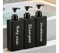 3 pièces Bouteilles de voyage pour shampoing de 500 ml avec 3 étiquettes imperméables, bouteilles rechargeables pour shampoing, après-shampoing et gel douche PET