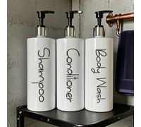 3 pièces Bouteilles rechargeables de 500 ml pour shampoing, après-shampoing, gel douche avec étiquettes imprimées escarpins noirs et argentés à épaules plates,escarpins en platine à épaules plates,Esc