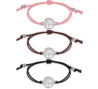 3 Pièces Bracelet d Arbre Ajustable Bracelet avec Bande Textile Noir Cadeau pour Amitié, Remerciement, Souhait (Noir, Marron, Rose)